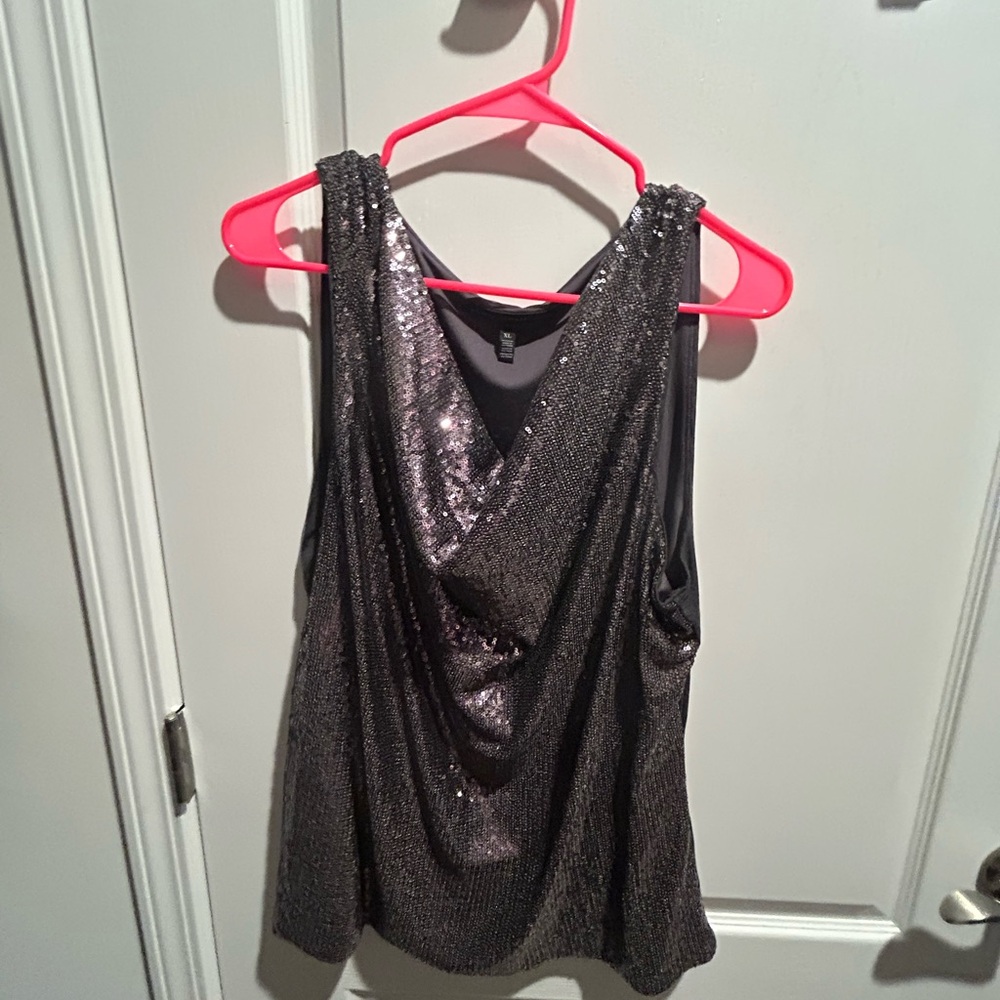 White House Black Market Shimmering Black and Silver Tank Top